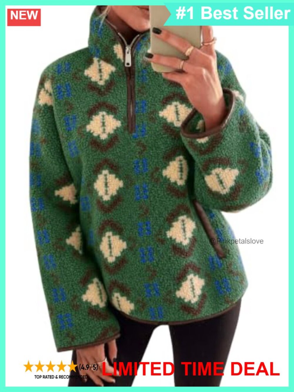 Sherpa Fleece Quarter Zip Pullover Sweatshirt Fuzzy Oversized